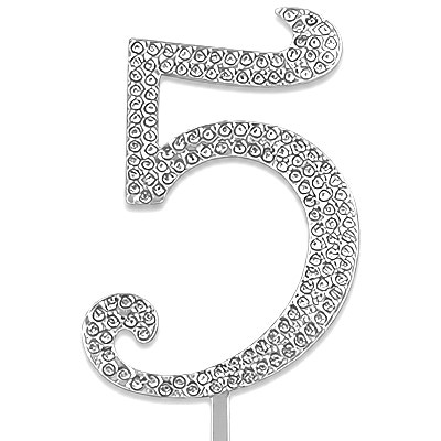 Декоративное украшение для торта со стразами «Цифра 5» (10 см, серебро)
