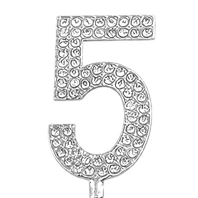 Декоративное украшение для торта со стразами «Цифра 5» (4 см, серебро)