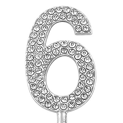 Декоративное украшение для торта со стразами «Цифра 6» (4 см, серебро)