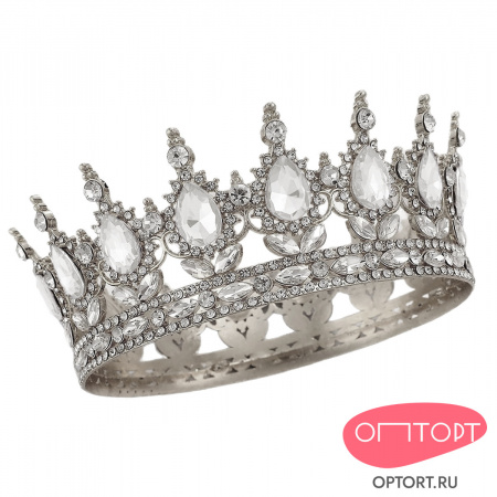 Топпер корона на торт, серебро (15 см, Белые камни)