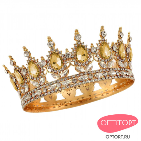 Декоративная корона на торт, золото (15 см, Золотые камни)