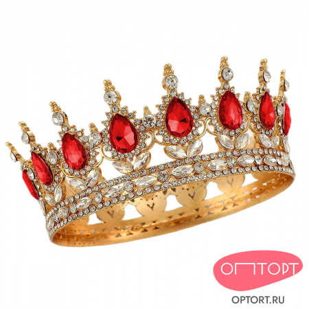 Корона на торт, золото (15 см, Красные камни)
