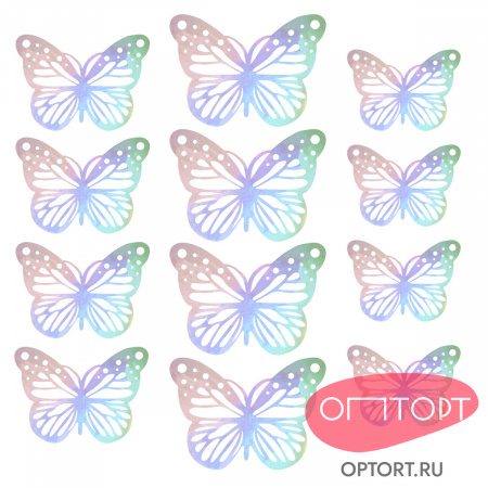 Бабочки декоративные, голографическое серебро (набор №6, 12 шт)