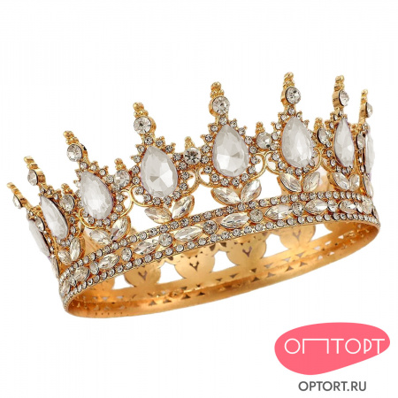 Корона на торт, золото (15 см, Белые камни)