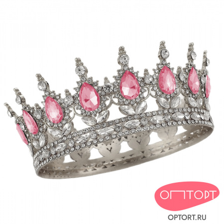 Корона на торт, серебро (15 см, Розовые камни)
