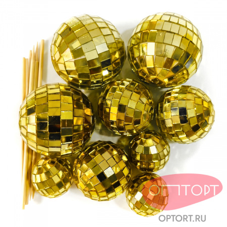 Набор украшений для торта «Диско шары» 9 шт, золото