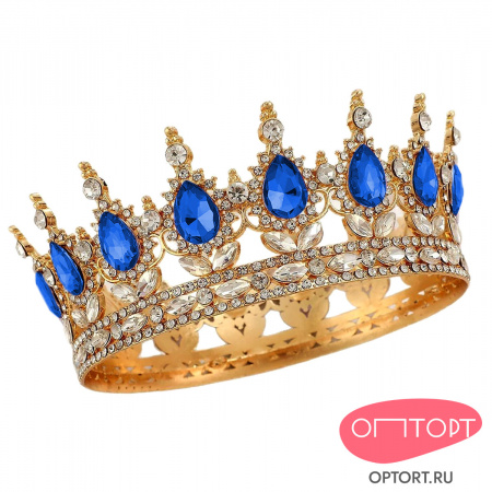 Корона на торт, золото (15 см, Синие камни)