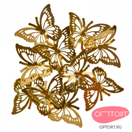 Бабочки из акрила для декора, золотые, 10 шт